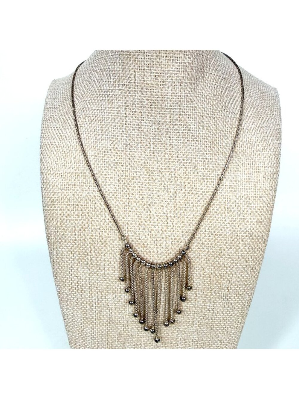 Sterling Silver 925 Fringe Necklace Fringe Dangling Beads 16 Inches